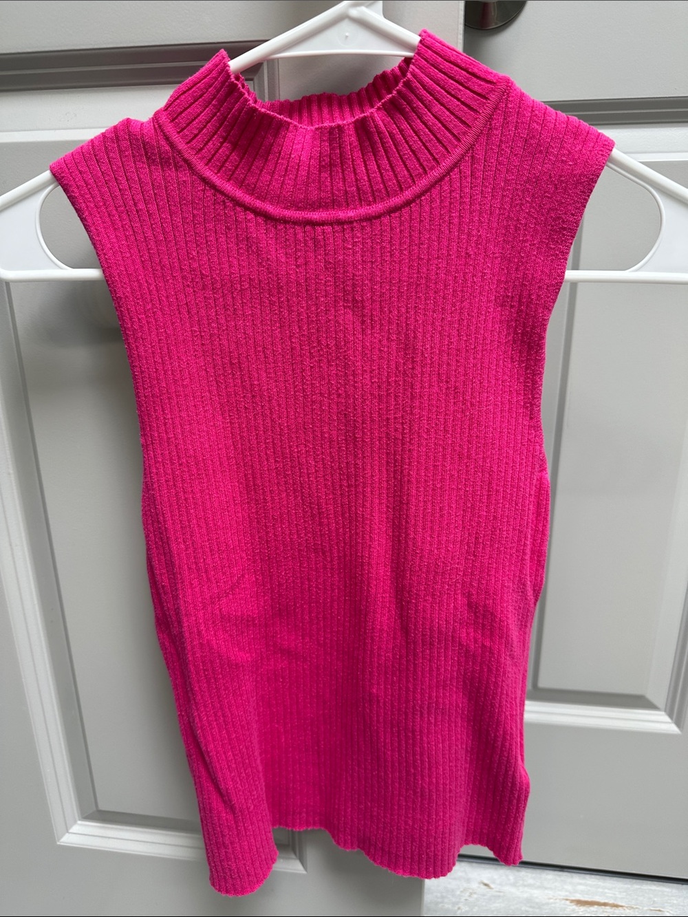 Sleeveless Ribbed Mock Neck Tank Sweater — Hot Pink